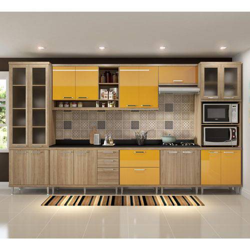 Cozinha Completa com Tampo 9 Módulos Sicília Multimóveis Argila/Amarelo