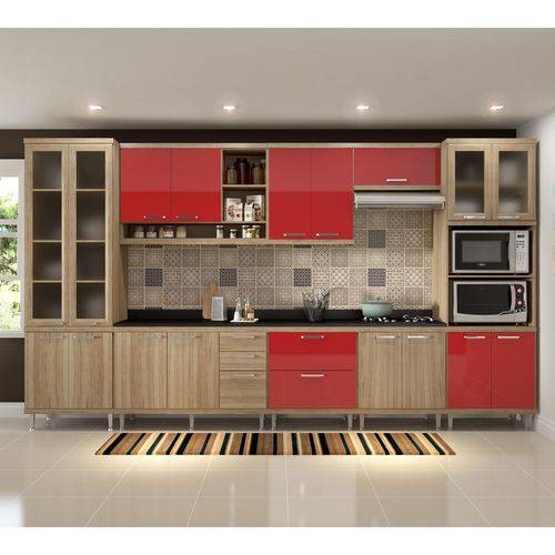 Cozinha Completa com Tampo 9 Módulos Sicília Multimóveis Argila/Vermelho