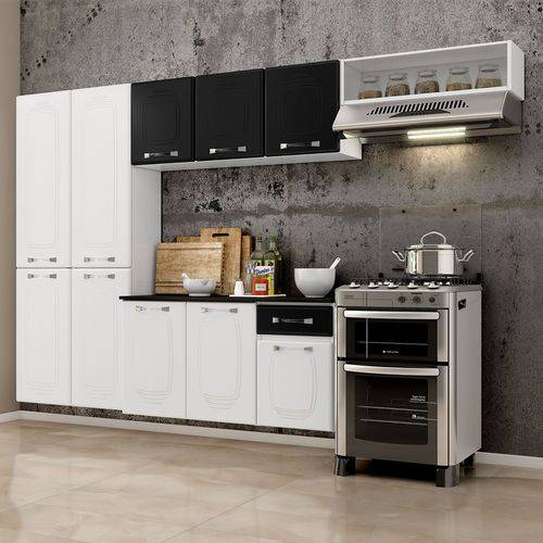 Cozinha Completa em Aço Novitá Smart 4 Peças 10 Pt Balcão Panel Aéreo Nicho Branco/preto - Telasul