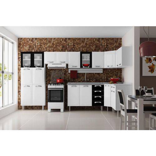 Cozinha Completa Itatiaia Premium Aço C/8 Pçs (Paneleiro+4 Armários+3 Balcões) Branco C/Preto
