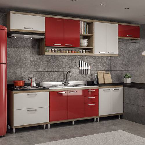 Cozinha Completa Sem Tampo 10 Portas 5800 Argila/Branco/Vermelho - Multimóveis