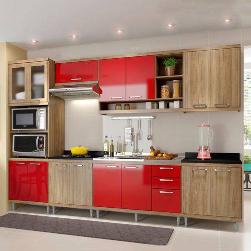 Cozinha Completa Sem Tampo 15 Portas 5834 Argila/Vermelho - Multimóveis