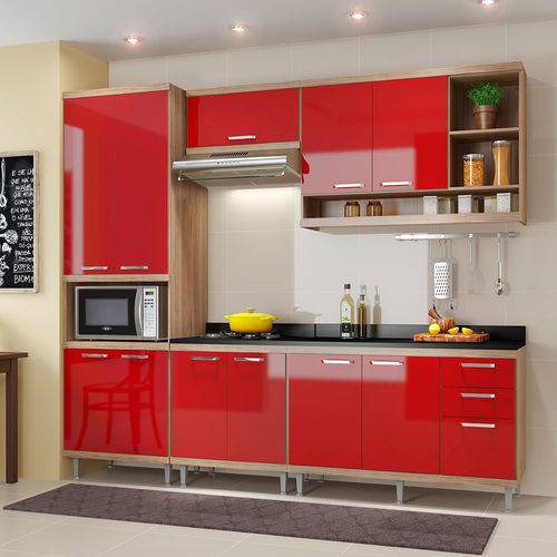 Cozinha Completa Sicília 6 Peças 5809 Multimóveis Argila com Vermelho