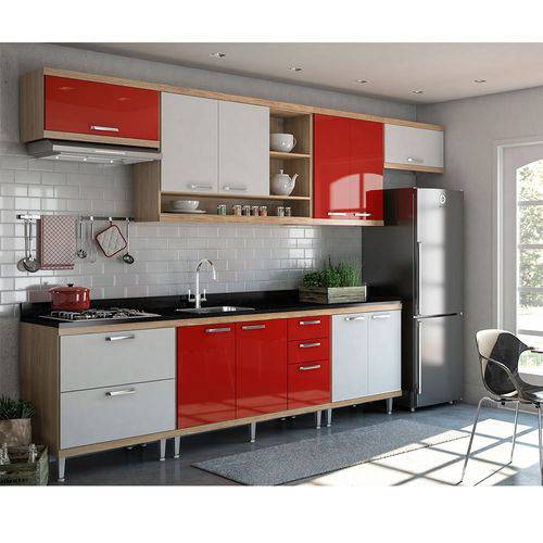Cozinha Completa Sicília 7 Peças 5800 Multimóveis Argila com Branco e Vermelho