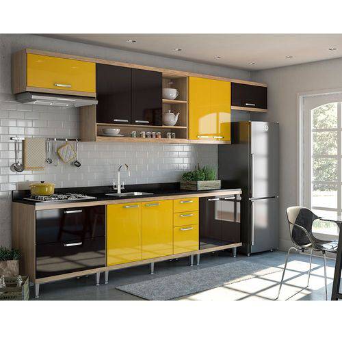 Cozinha Completa Sicília 7 Peças 5800 Multimóveis Argila com Preto e Amarelo
