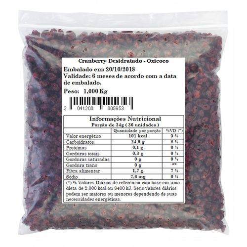 Cranberry Desidratado - Oxicoco 1 Kg