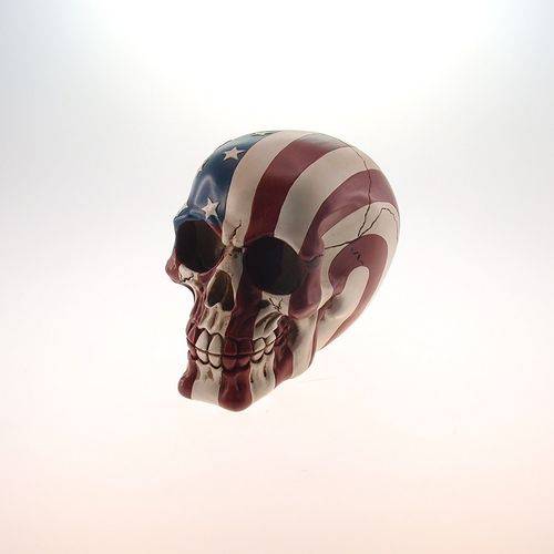 Crânio Caveira Decorativa Resina com Bandeira Estados Unidos