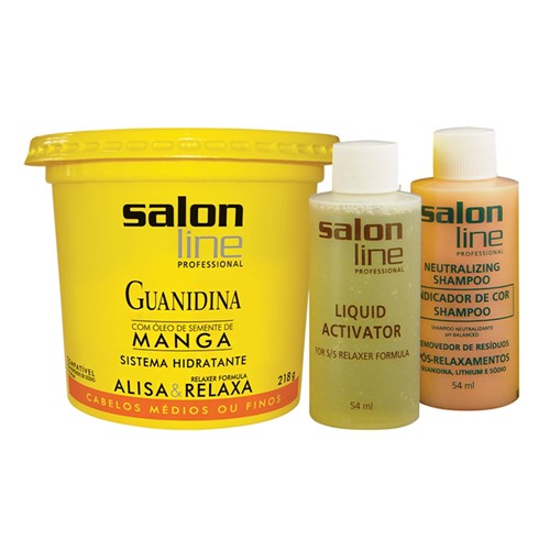 Creme de Relaxamento Salon Line Guanidina Manga Regular para Cabelos Médios ou Finos 218g + Líquido Ativador + Shampoo Neutralizante