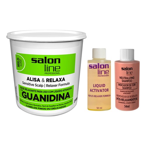 Creme de Relaxamento Salon Line Mild Suave Guanidina 215g + 1 Shampoo Indicador de Cor 54ml + 1 Liquido Ativador 50ml