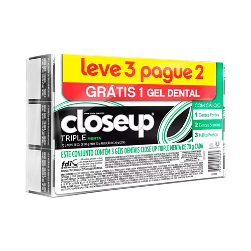 Creme Dental Close Up Triple Menta Leve 3 Pague 2 70g