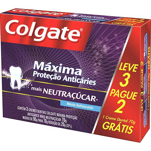 Creme Dental Colgate Máxima Proteção Anticáries - Leve 3 Pague 2 Mais Neutraçúcar 70g