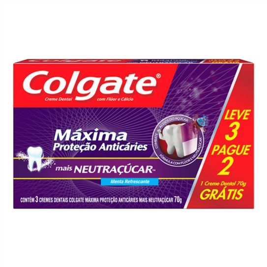 Creme Dental Colgate Máxima Proteção Anticáries Mais Neutraçúcar 70g Leve 3 Pague 2