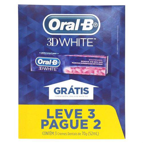 Creme Dental Oral B 3dwhite L3p2 Brilh Fres Caixa C/ 3 Peças de 70GR
