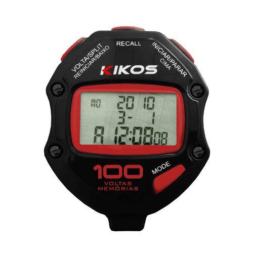 Cronômetro Kikos 100 Voltas Cr100 Preto e Vermelho com Temporizador de Contagem Duplo
