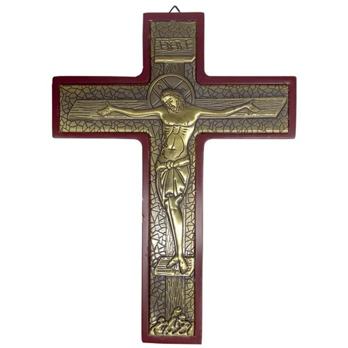 Crucifixo de Madeira com Bronze - 22 Cm | SJO Artigos Religiosos