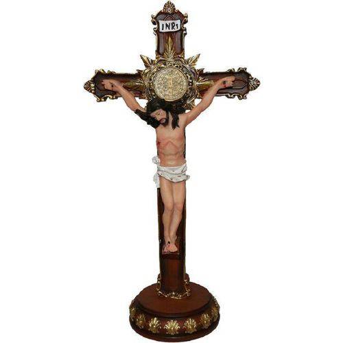 Crucifixo de Mesa Resina com Medalha São Bento 30 Cm