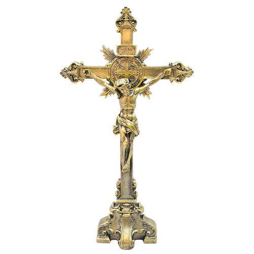 Crucifixo Dourado de Mesa 54.5cm - Enfeite Resina