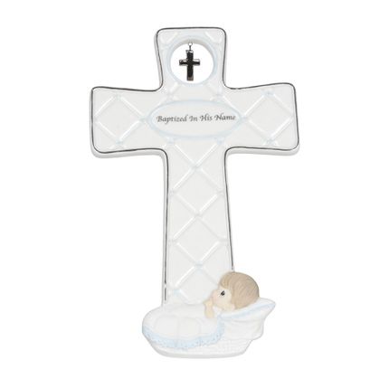 Cruz de Porcelana Batizado Menino - Branco - Modali