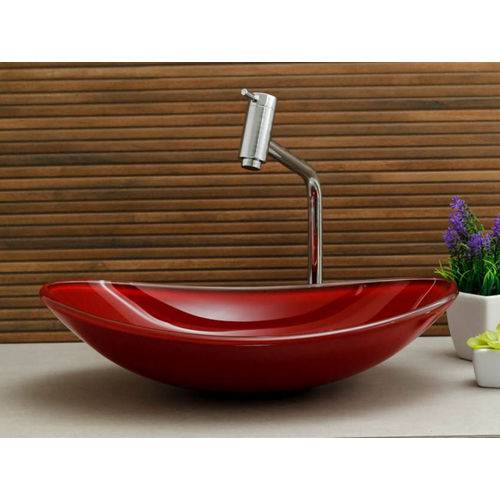 Cuba Canoa Oval Premium 43cm de Vidro Temperado P/ Banheiro ou Lavabo | Vermelho