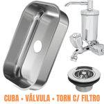 Cuba Cozinha Aço Inox 56x35x14cm + Valvula + Torneira com Filtro - Kit Completo