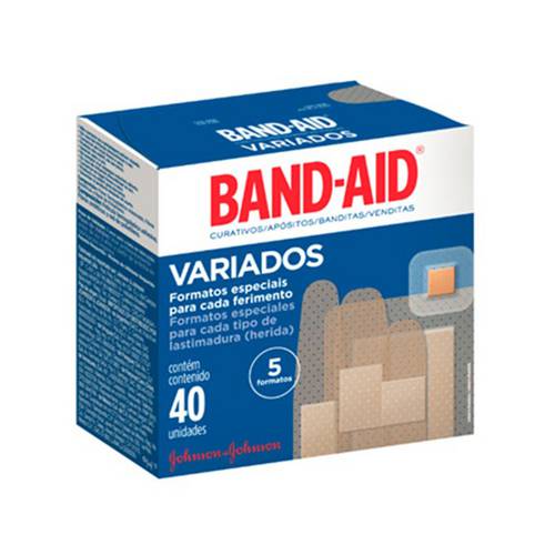 Curativo Band Aid Variado com 5 Diferentes Formatos com 40 Unidades