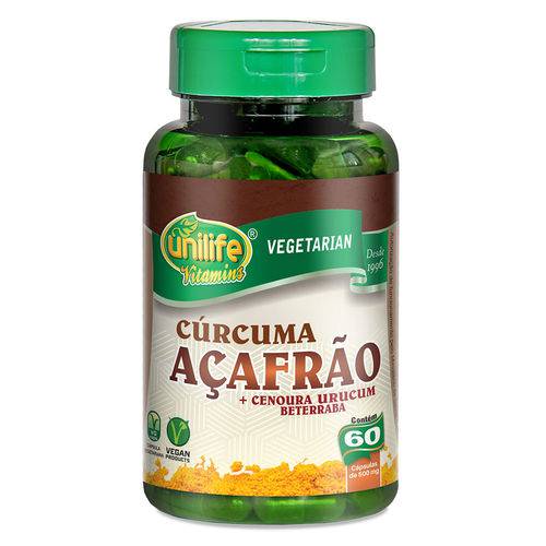 Curcuma Açafrão Cenoura Urucum Beterraba (500mg) 60 Cápsulas Vegetarianas - Unilife