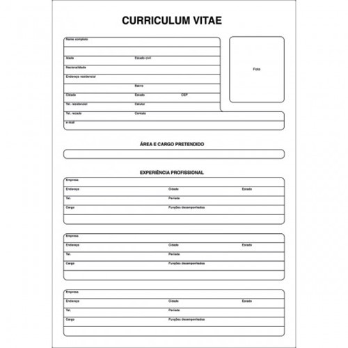 Curriculum Vitae Folha Única - 50 Folhas 157988