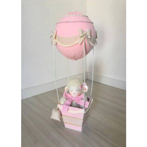 Móbile Musical Ovelha, Nuvens e Balão Rosa Quarto Bebê Infantil