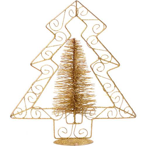 Decoração de Mesa Árvore de Natal Dourada com Glitter 23cm - Orb Christmas
