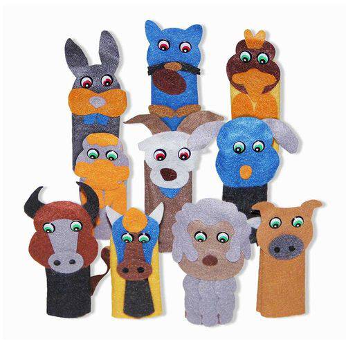 Dedoche Animais Domesticos - Feltro - 10 Persongens Colorido Carlu Brinquedos
