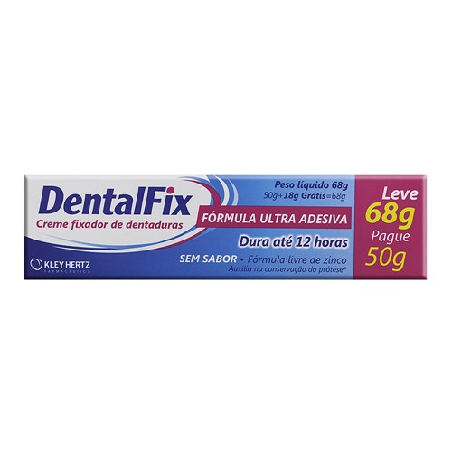 DentalFix Creme Fixador de Dentaduras Sem Sabor Leve 68g Pague 50g