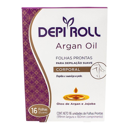 Depilador DepiRoll Argan Oil Cera Fria para Virilha e Pernas Folhas Prontas com 16 Unidades (8 Pares)