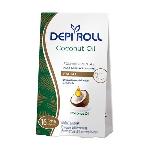Depilador DepiRoll Coconut Oil Cera Fria Facial Folhas Prontas com 16 Unidades (8 Pares)