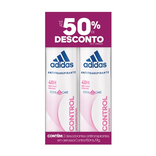 Desodorante Adidas Control Ultra Proteção Aerosol 2 Unidades 150ml Cada com 50% de Desconto na 2ª Unidade