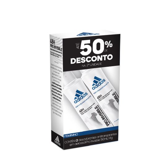 Desodorante Adidas Pro Invisible Feminino 150ml com 50% na 2ª Unidade