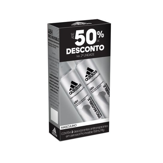 Desodorante Adidas Pro Invisible Masculino 150ml 50% na 2ª Unidade