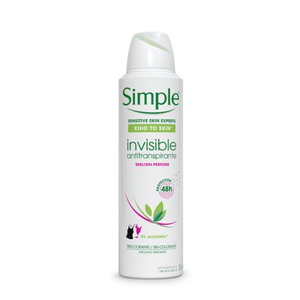Desodorante Aerosol Simple Invisible Antitranspirante Sem Perfume 150ml