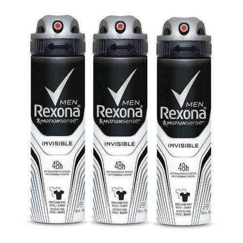 Desodorante Antitranspirante Aerosol Rexona Men Invisible 150ml 3und