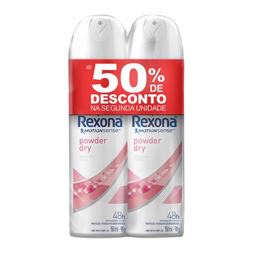 Desodorante Antitranspirante Powder Dry Rexona Aerosol 2 Unidades 150ml Cada com 50% de Desconto na 2ª Unidade