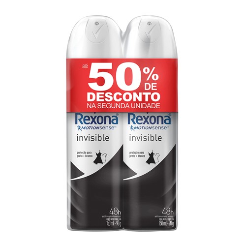 Desodorante Antitranspirante Rexona Invisible Aerosol 2 Unidades 150ml Cada com 50% de Desconto na 2ª Unidade