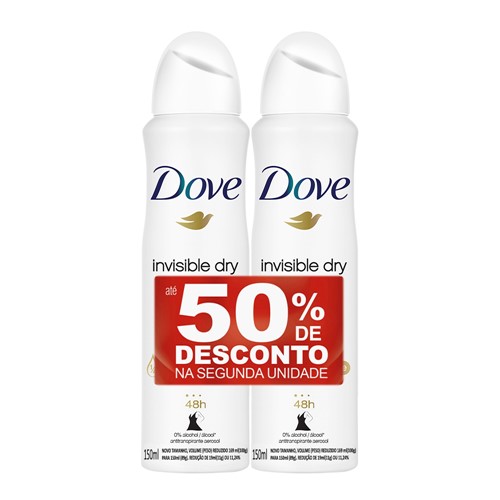 Desodorante Dove Invisible Dry Aerosol 50% de Desconto na Segunda Unidade de 150ml Cada