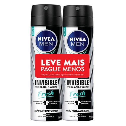 Desodorante Nivea Men Invisible For Black & White Fresh Aerosol Antitranspirante 48h 2 Unidades de 150ml Cada Leve Mais Pague Menos