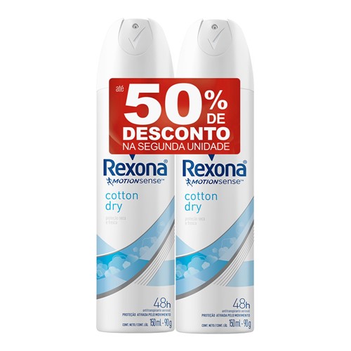 Desodorante Rexona Cotton Dry Aerosol 50% de Desconto na Segunda Unidade de 150ml Cada