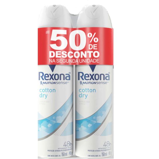 Desodorante Rexona Cotton Dry Aerosol 90g com 2 Unidades com 50% de Desconto na Segunda Unidade