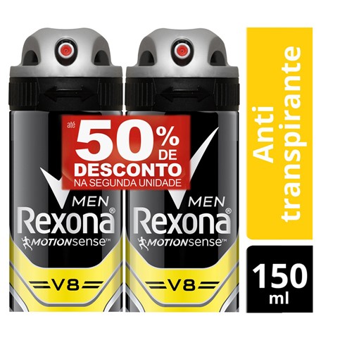 Desodorante Rexona Men V8 Aerosol 50% de Desconto na Segunda Unidade de 150ml Cada