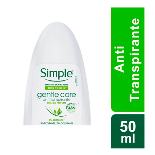 Desodorante Simple Gentle Care Sem Perfume Roll-On Antitranspirante 48h com 50ml