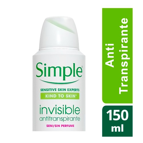 Desodorante Simple Invisible Sem Perfume Aerosol Antitranspirante 48h 150ml