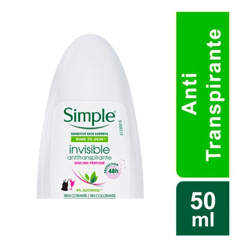 Desodorante Simple Invisible Sem Perfume Roll-On Antitranspirante 48h com 50ml