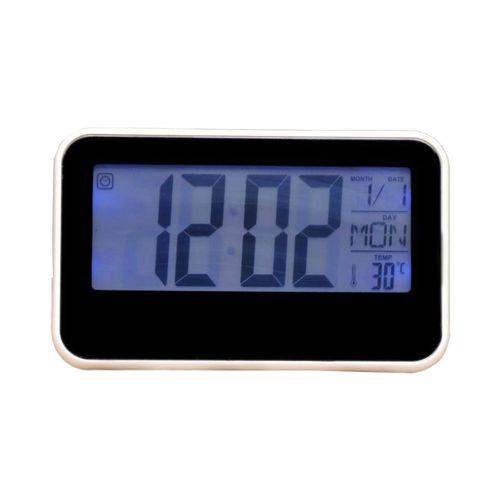 Despertador Digital LCD C/ Medidor de Temperatura Branco C/ Tela Preta DS 2618