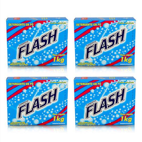 Detergente em Pó Lava Roupas - Sabonito Flash Caixa C/ 4 Uni